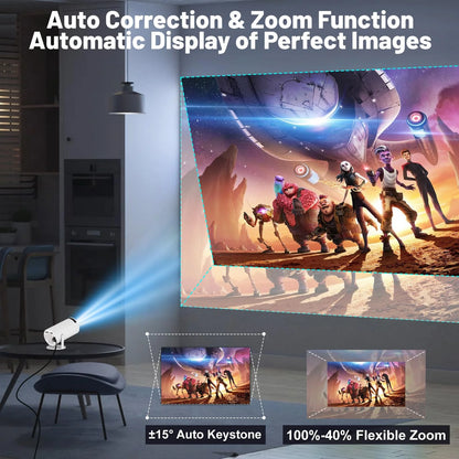 UHM Mini Projector with WIFI 6 and Bluetooth, 4K 1080P Support Portable Projector 180° Rotatable 130'' Screen Movie Projector