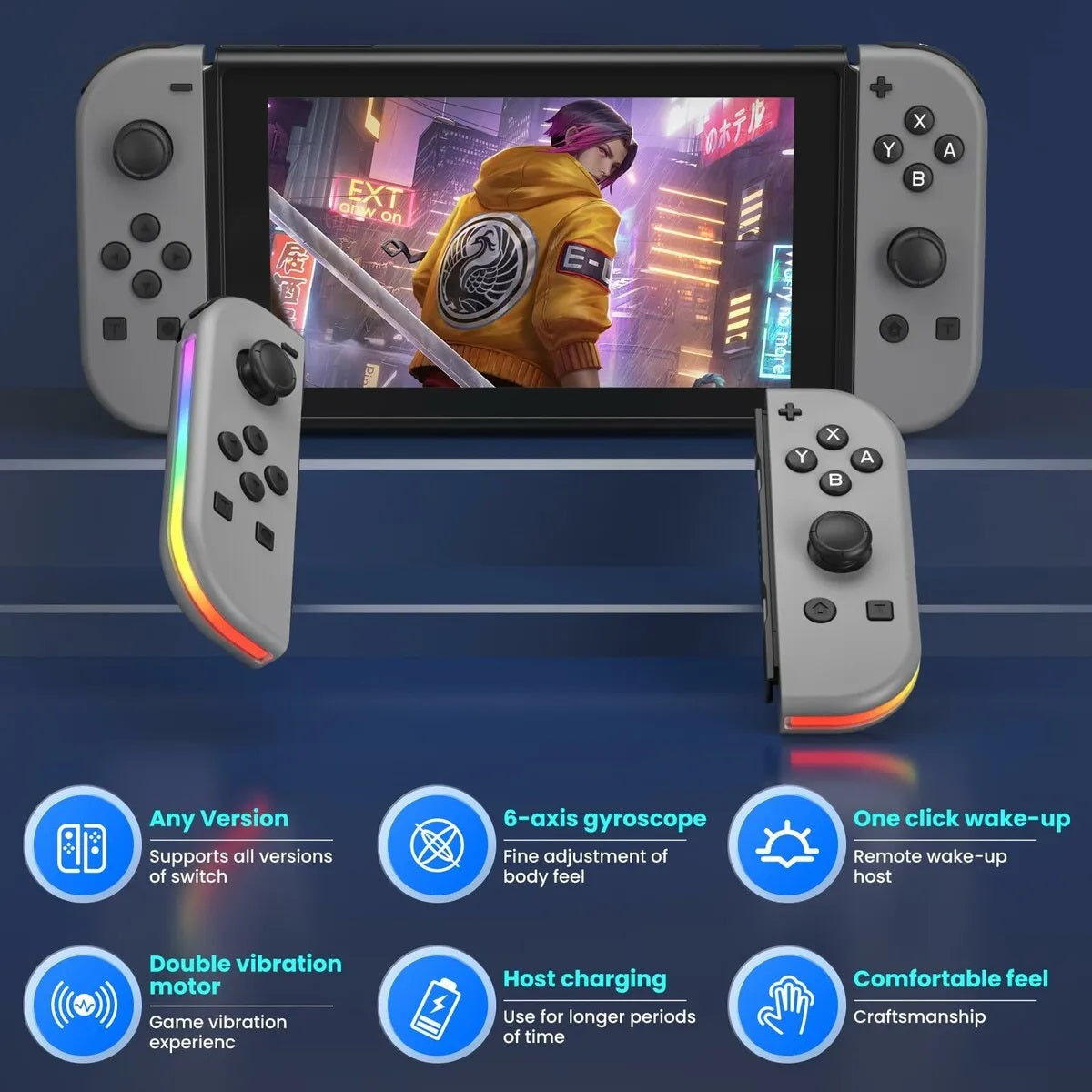 RCY Joypad Contorller Replacement for Switch LED Black