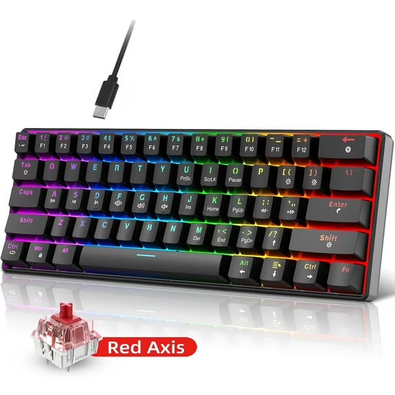 UVQYC   60% Mechanical Gaming Keyboard,Mini Keyboard with Hot Swappable,Mechanical Red Switch,21 LED Lingting Effects,DIY 61 Keys Wired Keyboard for Gamer&Office