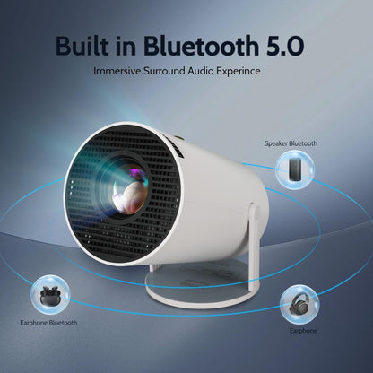 UHM Mini Projector with WIFI 6 and Bluetooth, 4K 1080P Support Portable Projector 180° Rotatable 130'' Screen Movie Projector