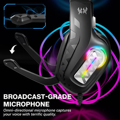 UVQYC Stereo Gaming Headset Wired for PC PS4 PS5 Xbox, Over Ear Headphones