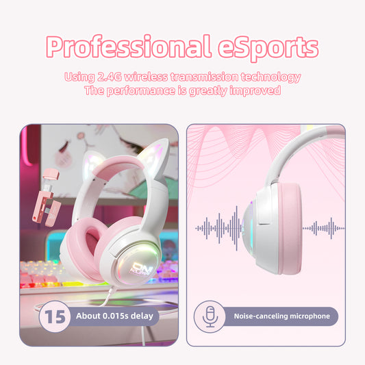 UHM Cat Ear Wireless Gaming Headset for Phone/PC/PS4/PS5/ Nintendo Switch