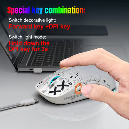 UHM Wirelss Gaming Mouse,Tri-Mode 2.4G/Bluetooth/USB-C Rechargeable Computer Mice with Silent,6 Macro Buttons,Ergonomic Design,Adjustable DPI,6 RGB LED Modes for PC/Mac/Laptop,White