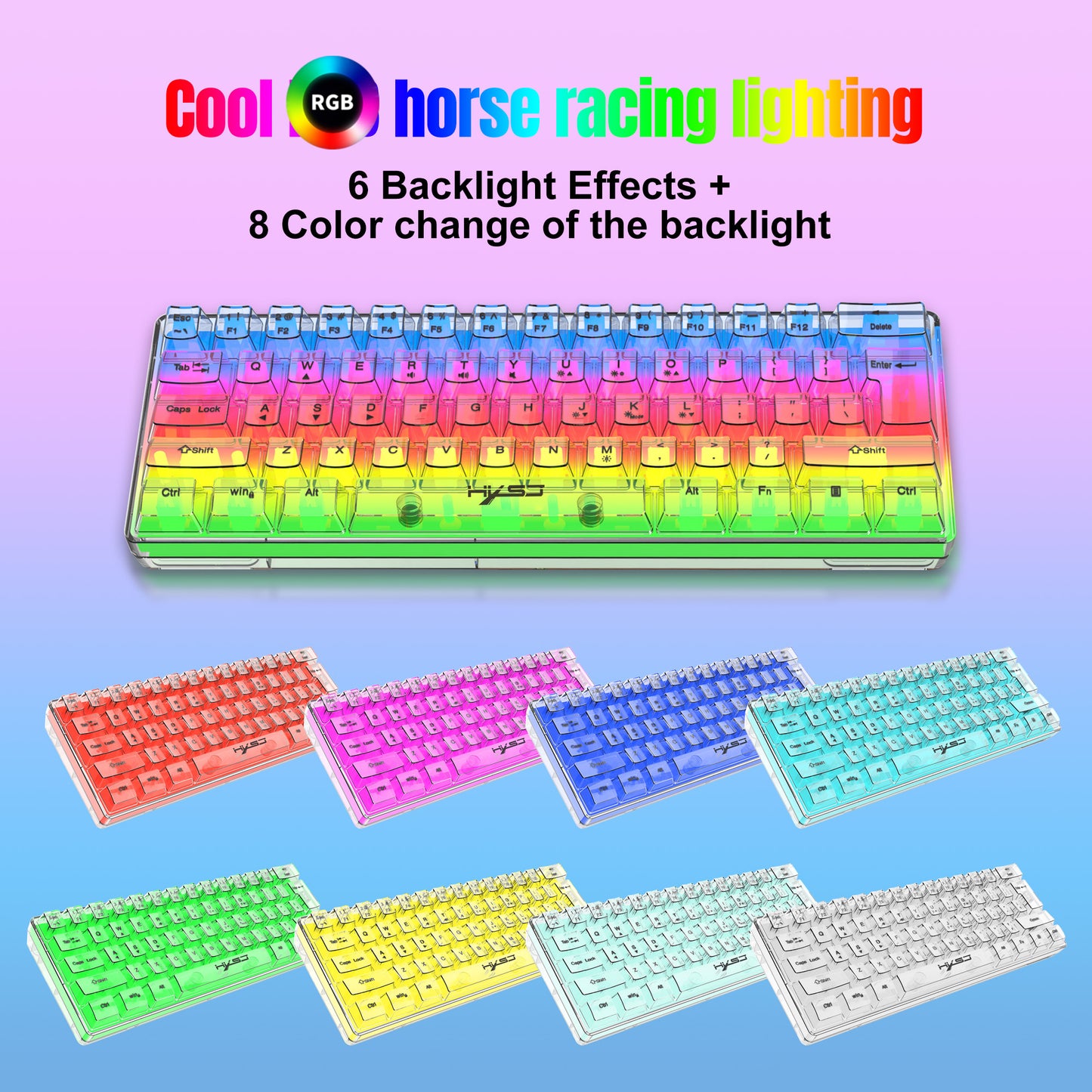 UHM 60% Wired Gaming Keyboard, Fully Transparent