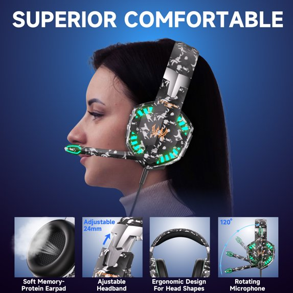 UHM  Wired Gaming Headset for PS5/PS4/Switch/ PC/Phone,Gaming Headphones with 20H Playtime Noise-Canceling Mic,7.1 Surround Sound