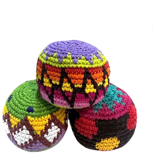 KoraiTect 3PCS Hand-Made Knitted Footbag, 2026 Upgraded Assorted Foot Bag Crochet Ball for Adults, Juggling Balls for Beginners, Multicolored Geometric Pattern