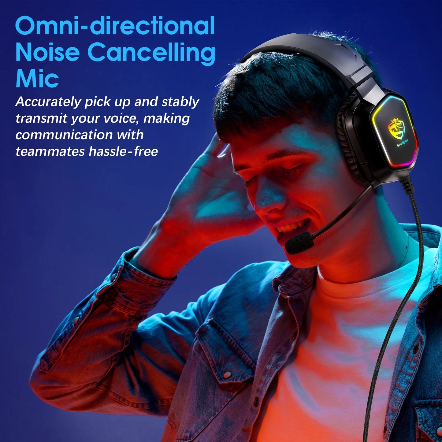 UHM Gaming Headset Wired for PS5 PS4 Xbox One Controller,Over Ear Headphones with Bass Stereo Sound,Noise Cancelling Microphone,RGB Lights for PC Phone Gamers