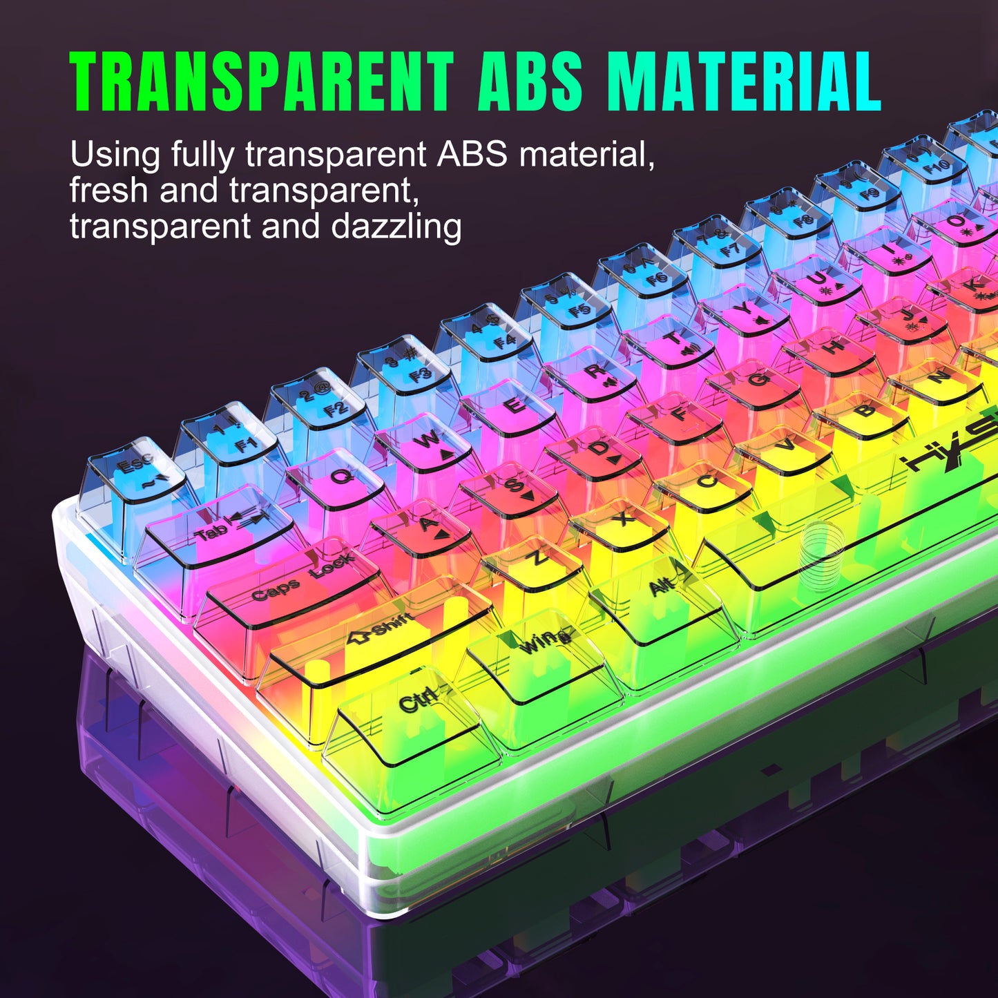 UHM 60% Wired Gaming Keyboard, Fully Transparent