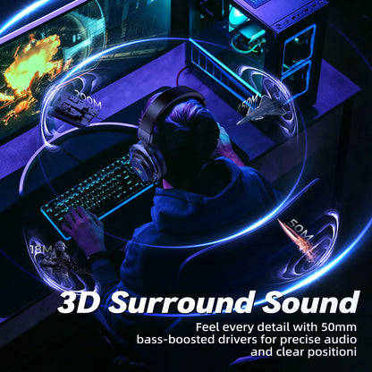 UHM Wireless Gaming Headset for PS5/PS4/PC/ Nintendo Switch,Foldable Over Ear 2.4G/Bluetooth Gaming Headphones with Detachable Noise-Canceling Microphone, Stereo Sound ,Wired Mode for Xbox,Black
