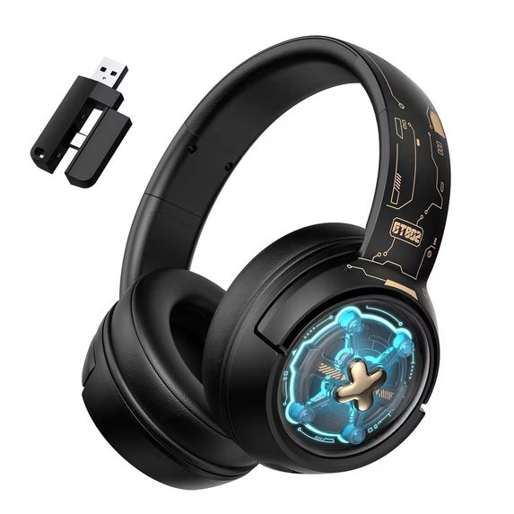 UVQYC    Wireless Gaming Headset for PS5/PC/PS4/Switch,Wired/2.4G/Bluetooth Gaming Headphones with Mic/Surround Sound/Space Capsule Design and Cool Linght/1000mAh Large Battery/Black