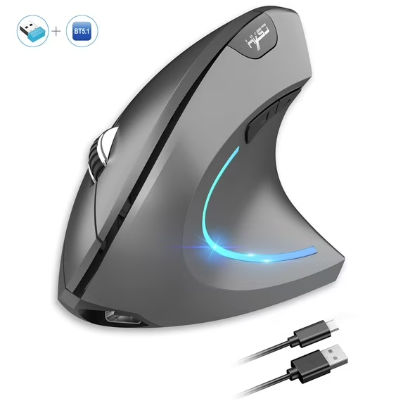 UHM   Vertical Wireless Mouse,2.4G/Dual Bluetooth 5.1 Rechargeable Gaming Mice for Laptop,Desktop,PC,MacBook,Up 2400 DPI