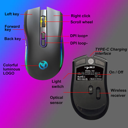 HUM Wireless Gaming Mouse,T69 Black