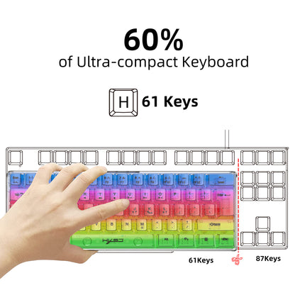 UHM 60% Wired Gaming Keyboard, Fully Transparent