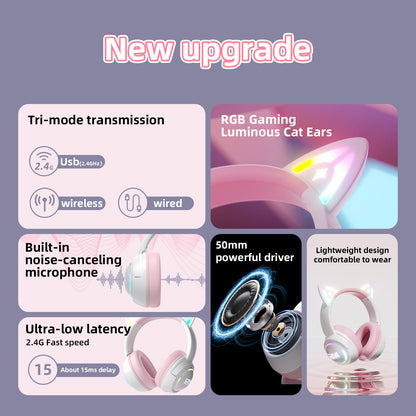 UHM Cat Ear Wireless Gaming Headset for Phone/PC/PS4/PS5/ Nintendo Switch
