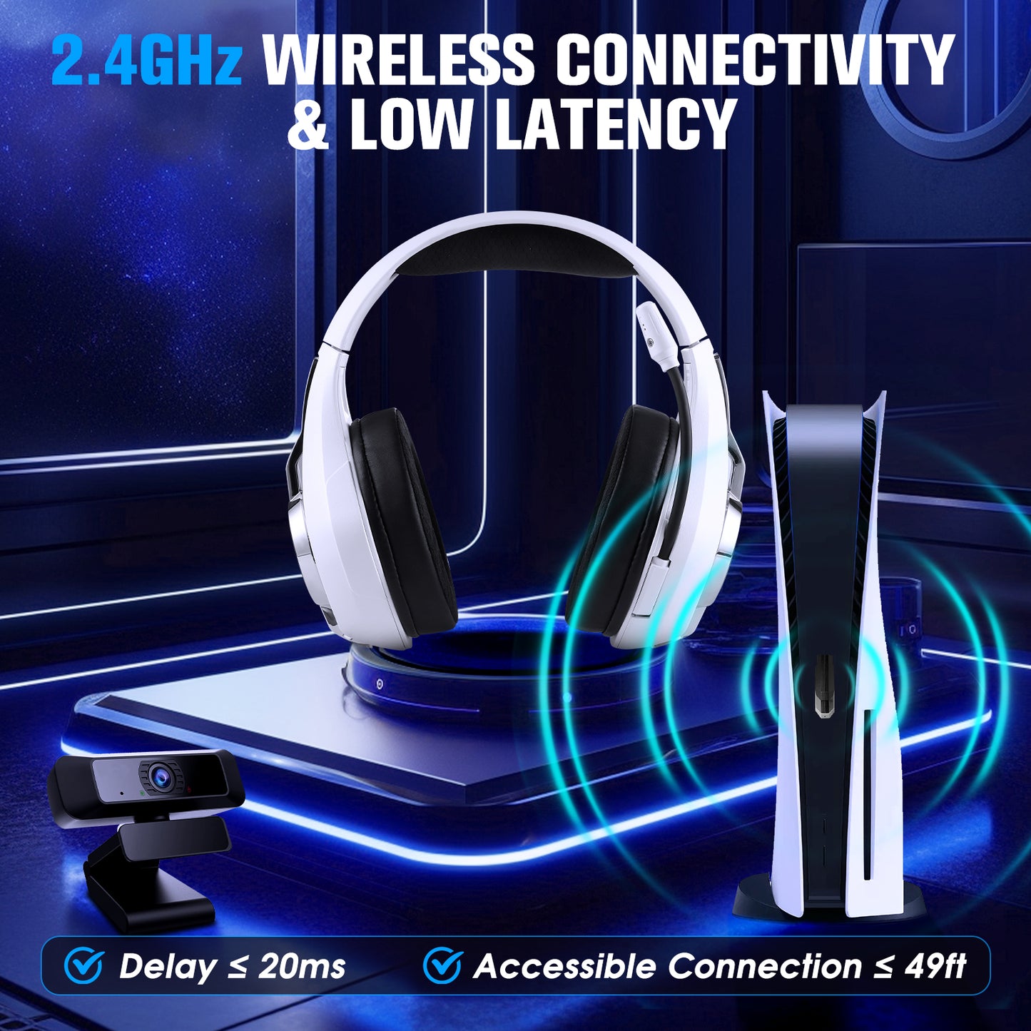 UHM Wireless Gaming Headsets for PS5/PS4, GS400 White