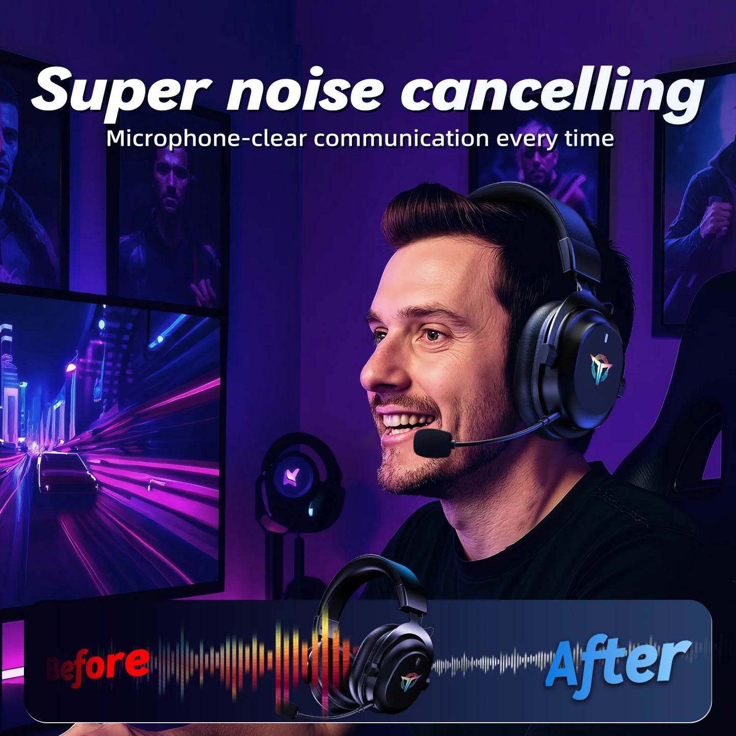 UHM Wireless Gaming Headset for PS5/PS4/PC/ Nintendo Switch,Foldable Over Ear 2.4G/Bluetooth Gaming Headphones with Detachable Noise-Canceling Microphone, Stereo Sound ,Wired Mode for Xbox,Black