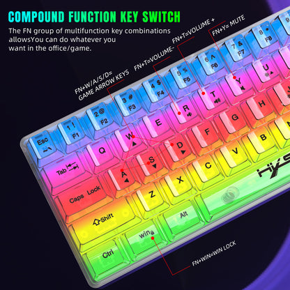 UHM 60% Wired Gaming Keyboard, Fully Transparent