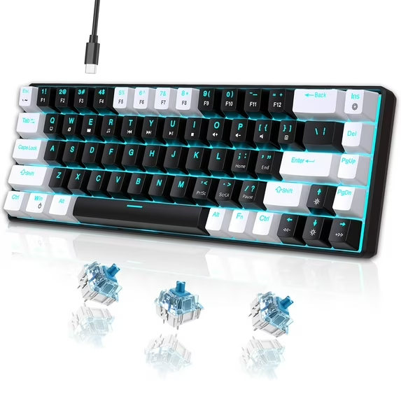 UHM   Mechanical Gaming Keyboard Wired, 68 Keys RGB Backlit 60% Keyboard,Multimedia & Anti-ghosting Keys for Windows Computer Laptop PC Mac Gamer,White and Black