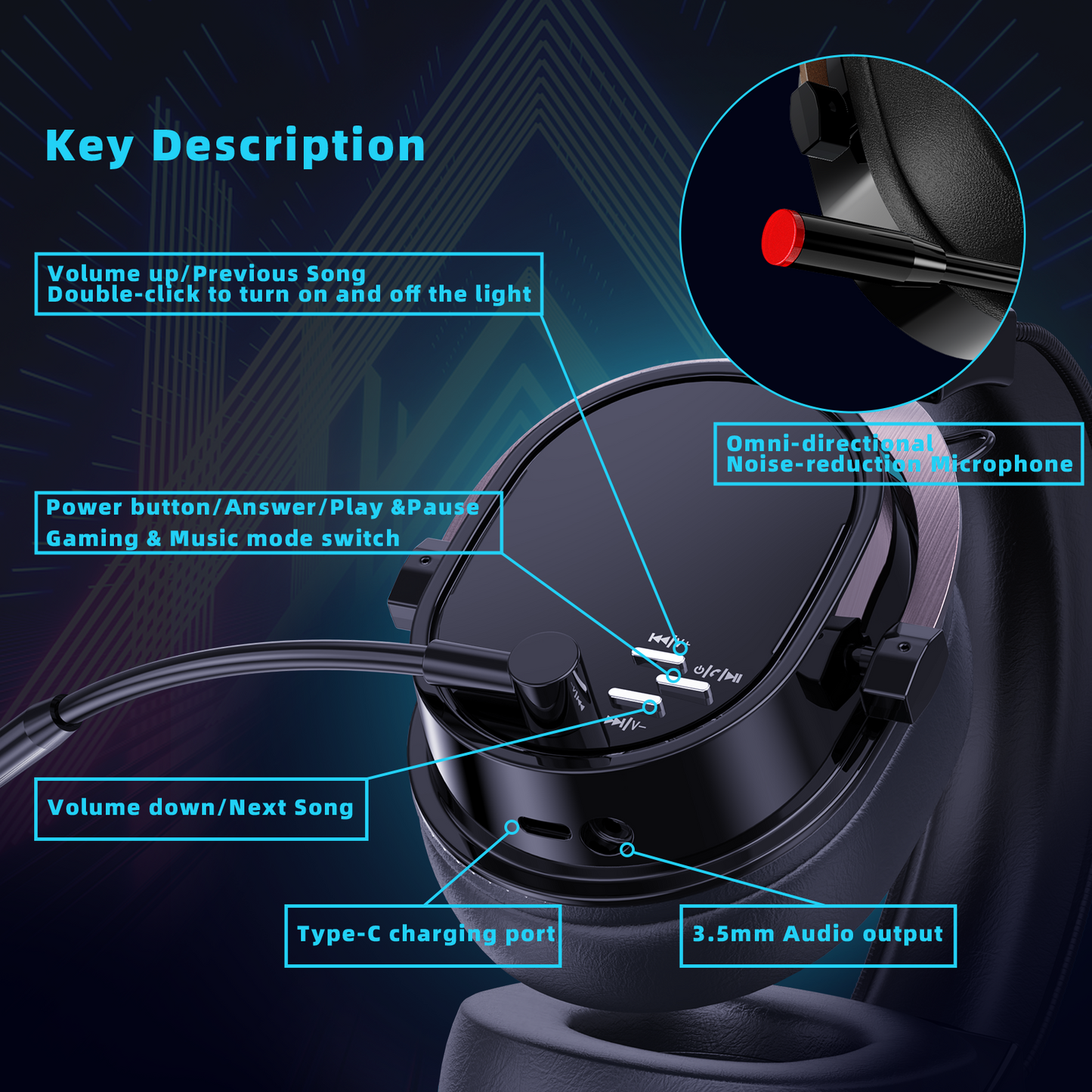 UHM G1000 Wireless Gaming Headset-Black