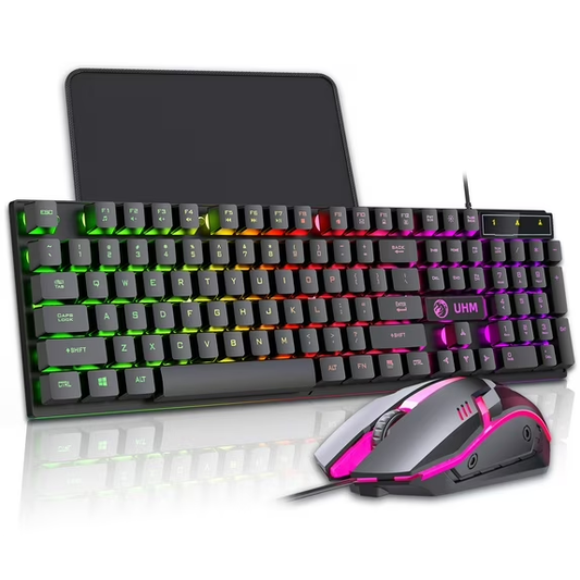 UVQYC  Gaming Keyboard and Mouse Combo,104Keys Full-Sized Ergonomic Computer Keyboard and Mouse Sets Wired for Windows,Mac OS Desktop/Laptop/PC Gamers