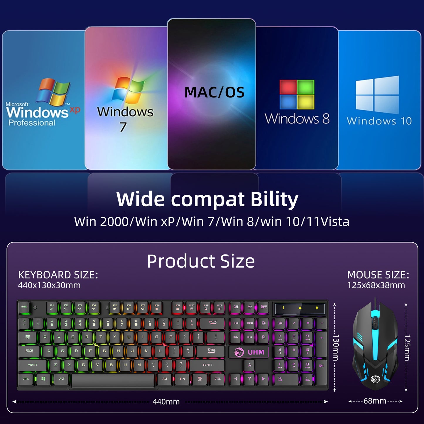 UHM Wired Gaming Keyboard & Mouse Combo UK100