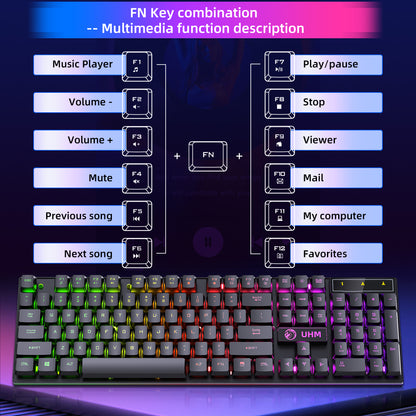 UHM Wired Gaming Keyboard & Mouse Combo UK100
