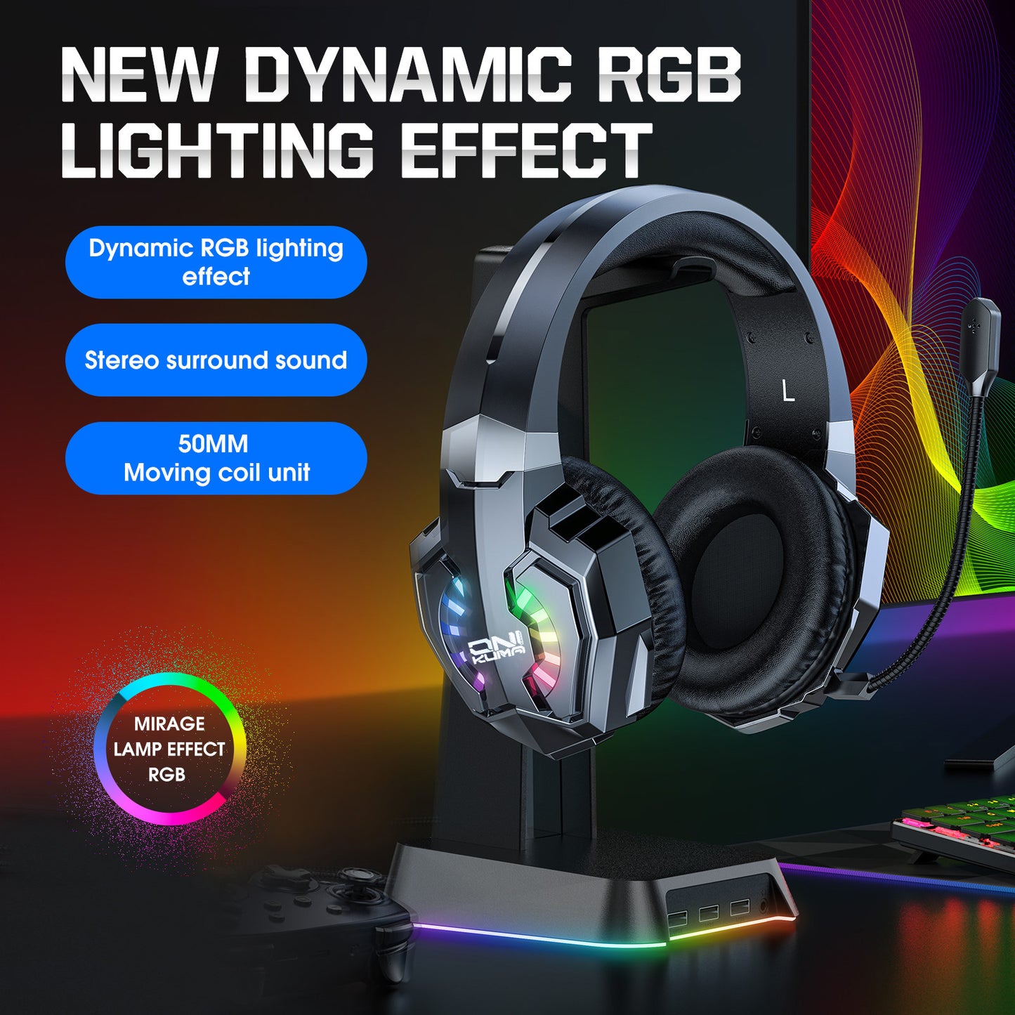 RCY Gaming Headsets Tri Mode Wireless for PS5 PS4 PC Laptop