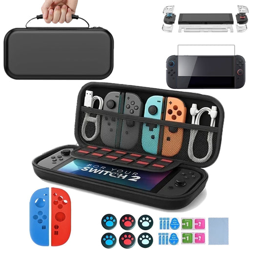 Switch 2 Case for N-Switch 2,Carrying Case Accessories Kits Including Screen Protector,Controller Cover,Thumb Grips Caps,Protective Carrying Bag for Storage Travel
