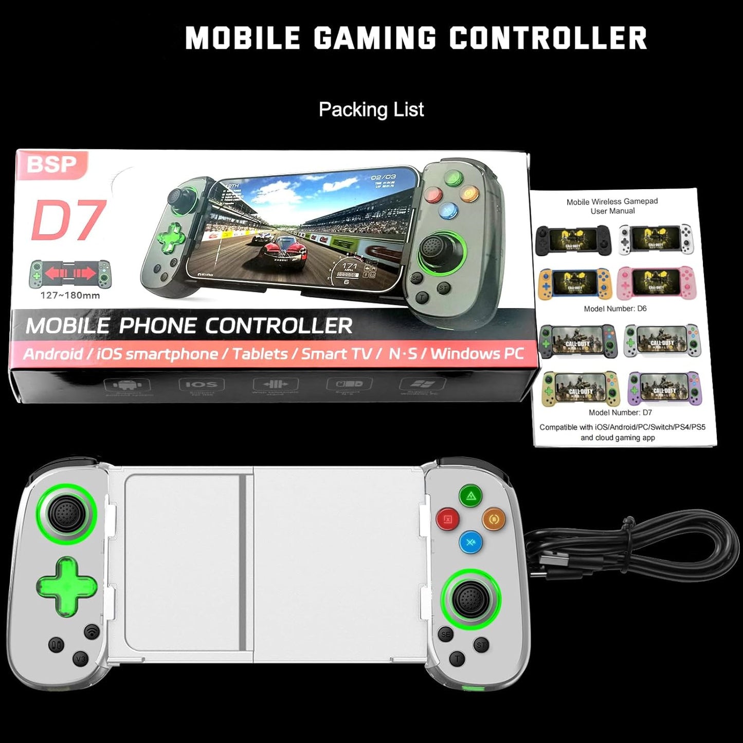 UHM D7 Mobile Game Controller White
