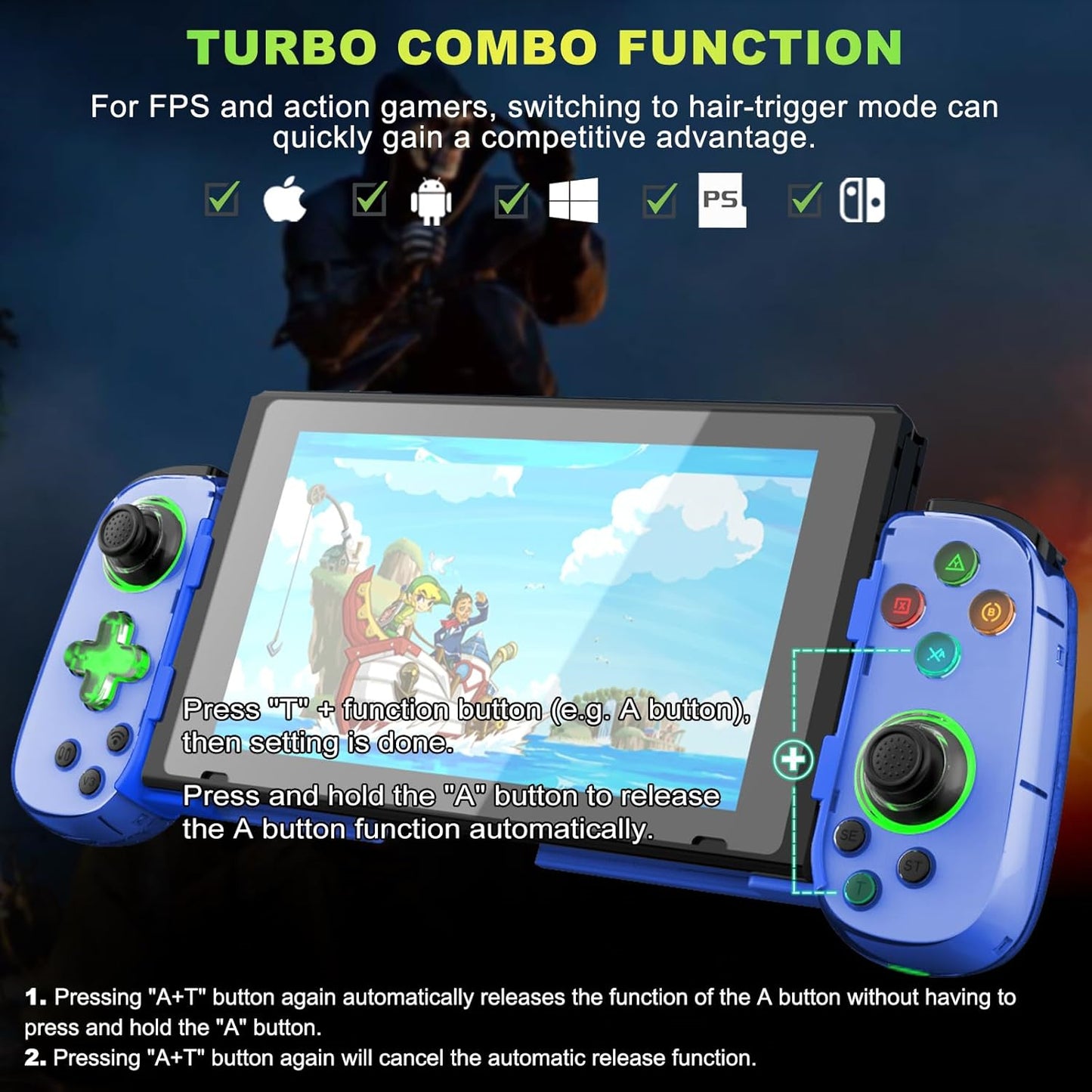 RCY Phone Game Controller for iPhone/Android/PC/Switch,D7 Blue