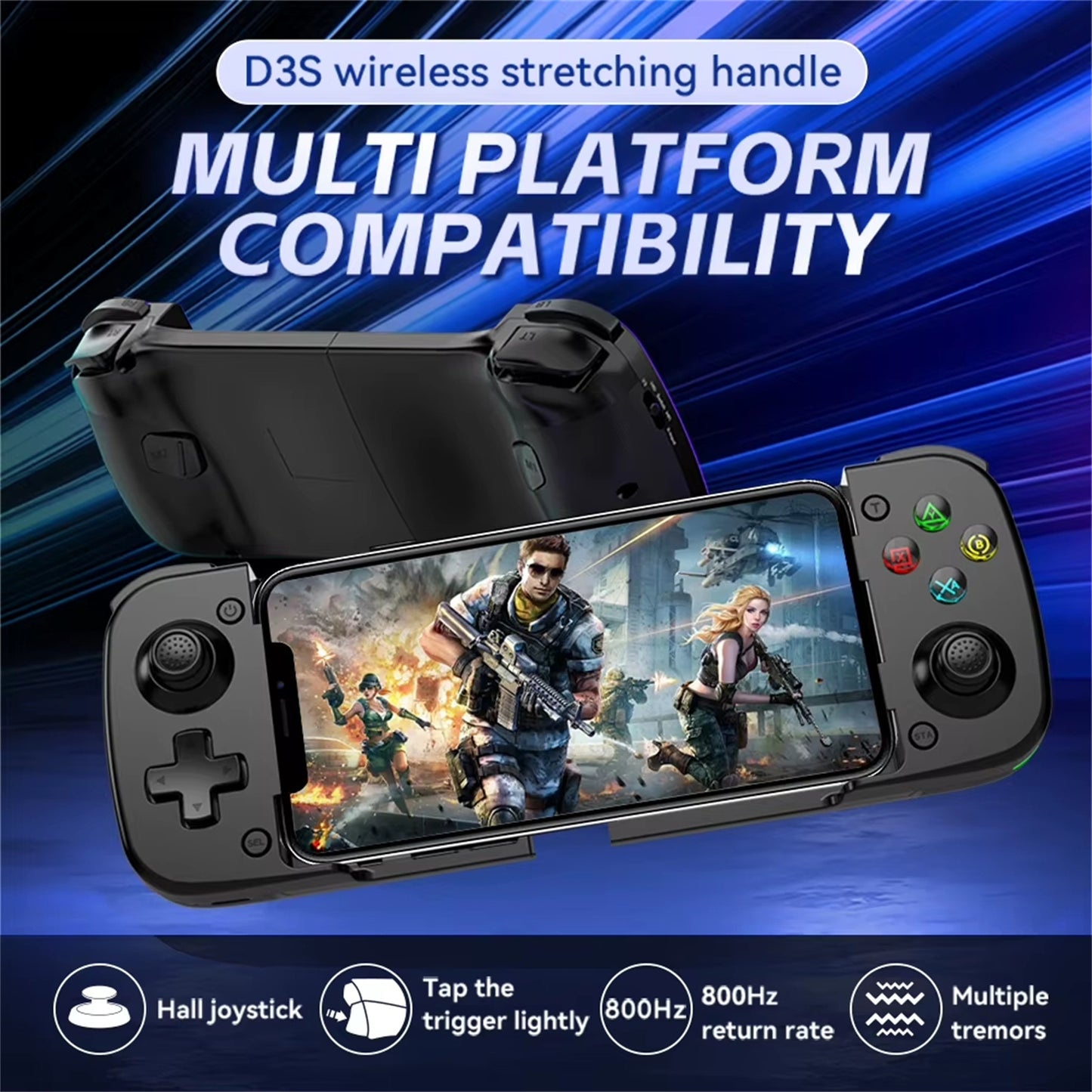 RCY Wireless Mobile Gaming Controller for Android IOS,D3S Black