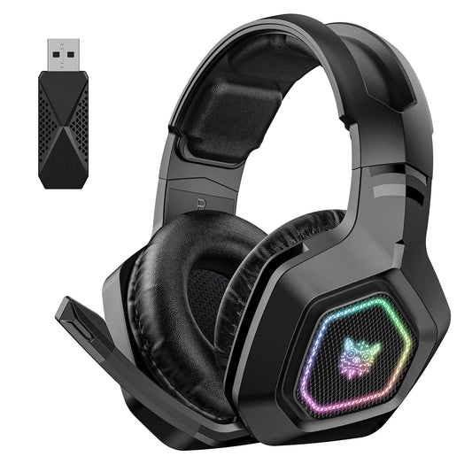 Gaming Headphones for PC,Ps4,Ps5,Xbox,2.4GHz Headsets,Wireless Bluetooth Headset with Noise Cancelling Mic RGB Light,Black