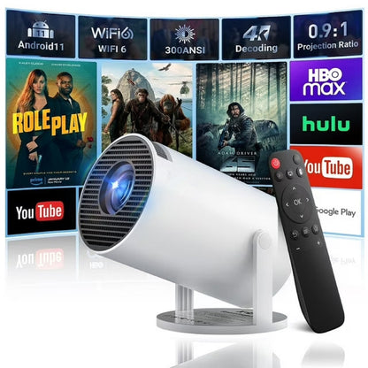 UHM Mini Projector with WIFI 6 and Bluetooth, 4K 1080P Support Portable Projector 180° Rotatable 130'' Screen Movie Projector