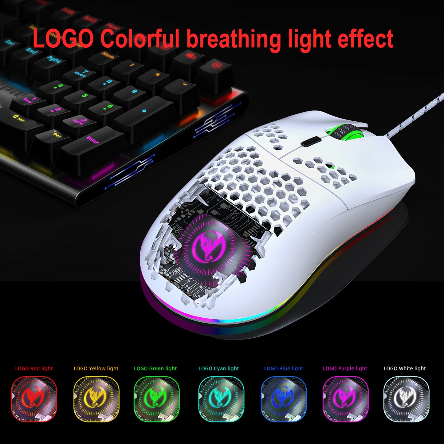 UHM T66 Mini Ultralight USB Wired Gaming Mouse, White, Wired Mouse