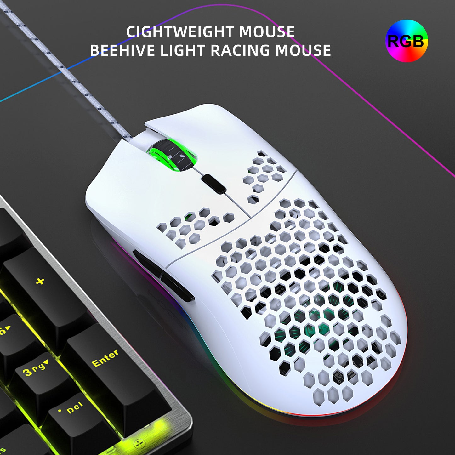 UHM T66 Mini Ultralight USB Wired Gaming Mouse, White, Wired Mouse