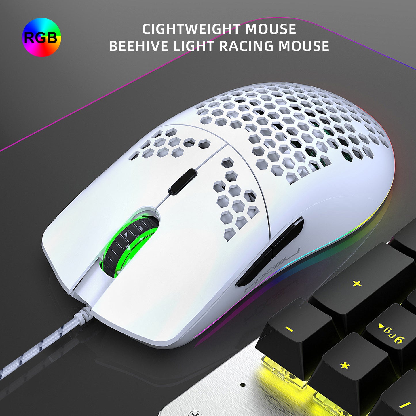 UHM T66 Mini Ultralight USB Wired Gaming Mouse, White, Wired Mouse