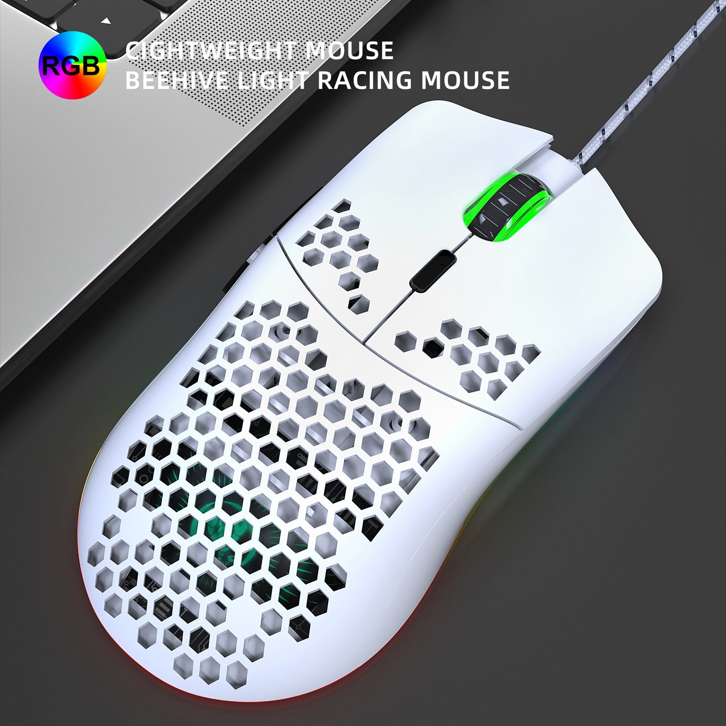 UHM T66 Mini Ultralight USB Wired Gaming Mouse, White, Wired Mouse