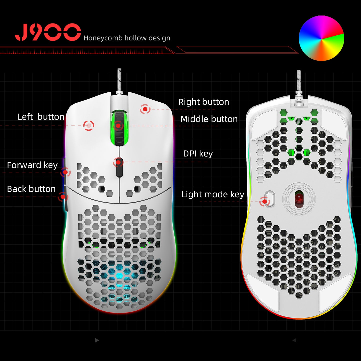 UHM T66 Mini Ultralight USB Wired Gaming Mouse, White, Wired Mouse