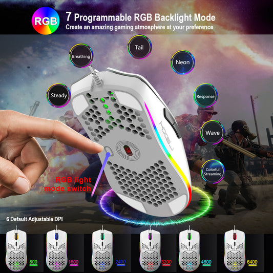 UHM T66 Mini Ultralight USB Wired Gaming Mouse, White, Wired Mouse