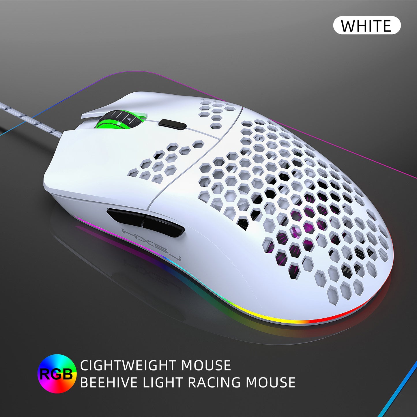 UHM T66 Mini Ultralight USB Wired Gaming Mouse, White, Wired Mouse