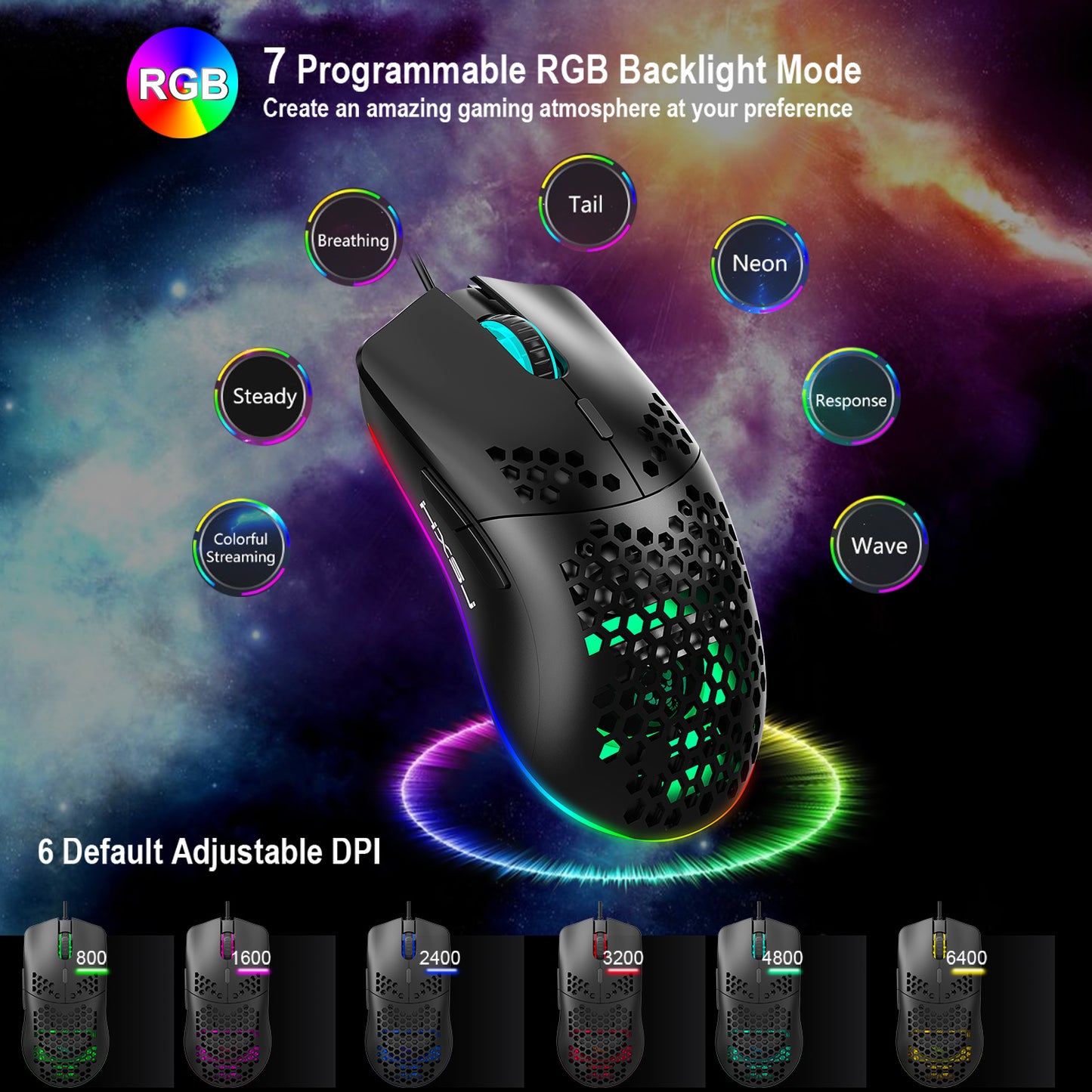 UHM T66 Mini Ultralight USB Wired Gaming Mouse,Black, USB Wired Mouse