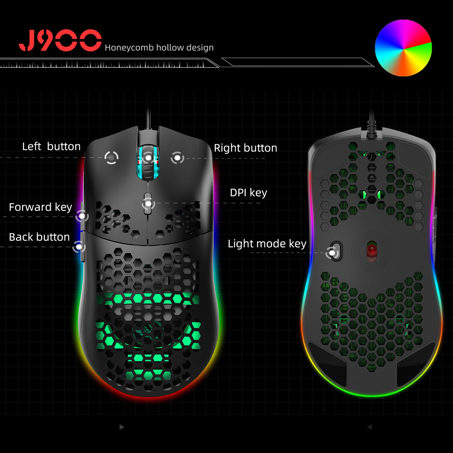 UHM T66 Mini Ultralight USB Wired Gaming Mouse,Black, USB Wired Mouse