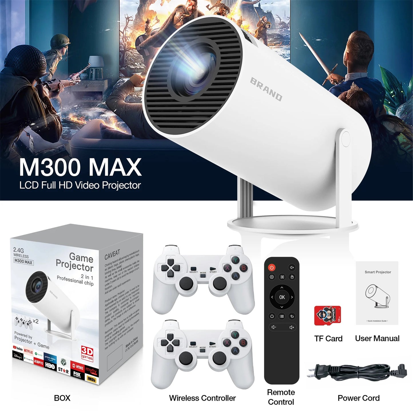 UHM Mini Gaming Porjector，Portable Projector with Gaming Controller P3+HY300