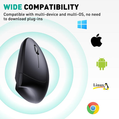 RCY Wireless Vertical Mouse, Up 2400 DPI Silent Mouse,Black