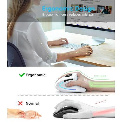 Vertical Wireless Mouse,2.4G/Dual Bluetooth 5.1 Rechargeable Gaming Mice for Laptop,Desktop,PC,MacBook,Up 2400 DPI