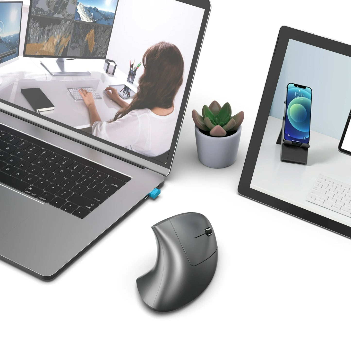 Vertical Wireless Mouse,2.4G/Dual Bluetooth 5.1 Rechargeable Gaming Mice for Laptop,Desktop,PC,MacBook,Up 2400 DPI