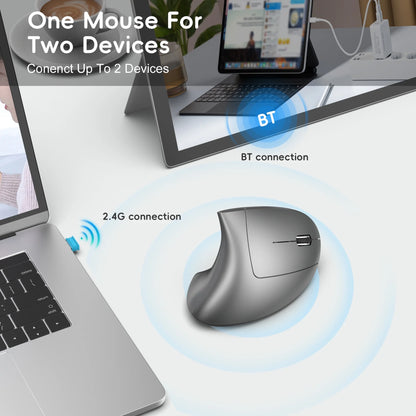 Vertical Wireless Mouse,2.4G/Dual Bluetooth 5.1 Rechargeable Gaming Mice for Laptop,Desktop,PC,MacBook,Up 2400 DPI