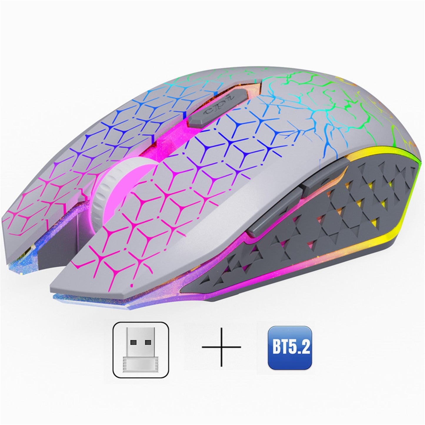 RCY 2.4G & Bluetooth 5.2 Dual Mode Wireless Gaming Mice, T34 White