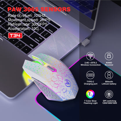 RCY 2.4G & Bluetooth 5.2 Dual Mode Wireless Gaming Mice, T34 White
