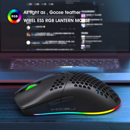 UHM Ultralight Wireless Gaming Mouse,6 Kinds RGB Backlit,5 Levels Adjustable,Lightweight Honeycomb Shell Mice for PC Gamers,Xbox,PS4(Black)